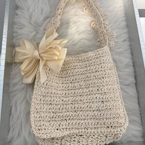 Small Straw Ivory Mini Bag with Snap Closure